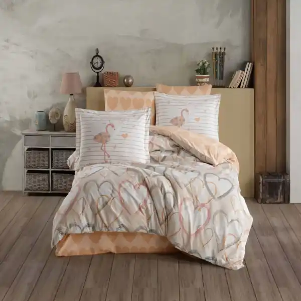 Lenjerie de pat, 100% bumbac, tesatura poplin, pat 2 persoane, 4 piese, portocaliu, Diana, HBP-05 Ieftin