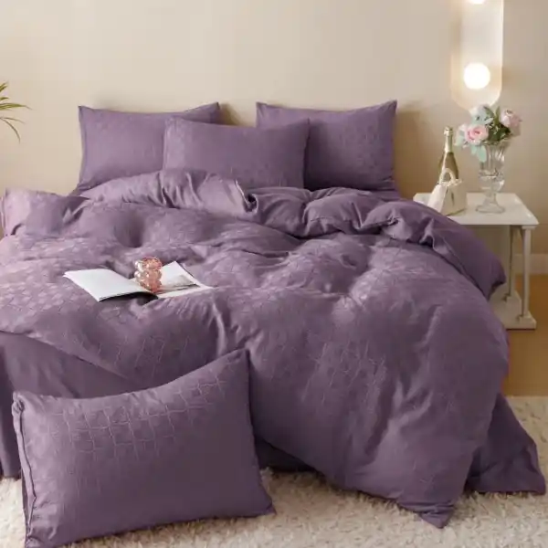 Ofertă exclusivă Lenjerie de pat, tesatura tip jacquard finetat, pat 2 persoane, 6 piese, mov, JJ-13