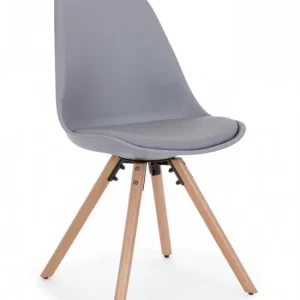 Scaun dining gri din piele ecologica si lemn de fag, New Trend Bizzotto Preț mic