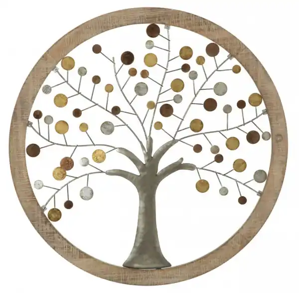 Decoratiune de perete multicolora din MDF si metal, ∅ 59 cm, Tree of Life Mauro Ferretti Ofertă exclusivă