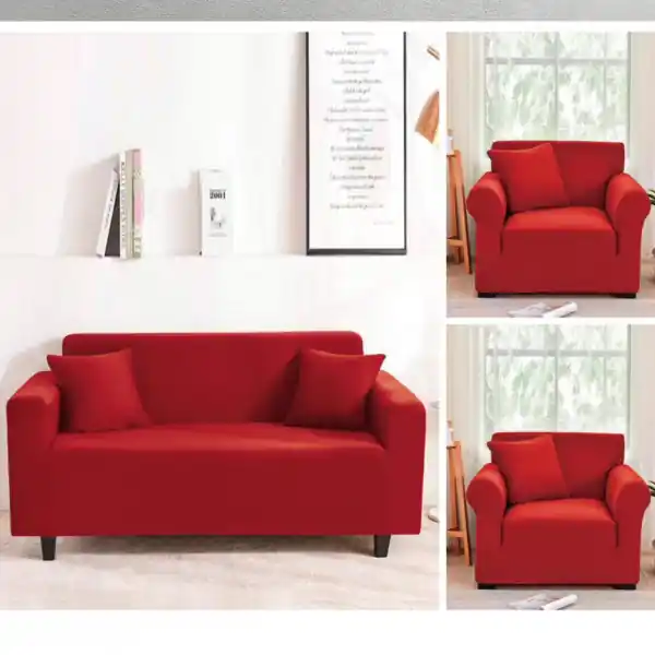 Set huse elastice, canapea 3 locuri + 2 fotolii, uni, cu brate, rosu, CF-09 Reducere specială