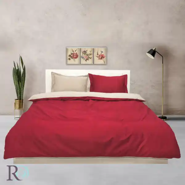 Lenjerie de pat cu 2 fete, 100% bumbac, tesatura satin, bej / rosu, Roxyma Dream Single Ofertă de sezon