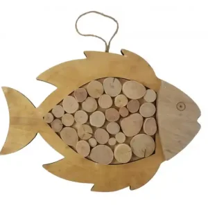 Decoratiune de perete din lemn de tanoak, 42,5 x 28,5 x 2 cm, Fish Mauro Ferreti Discount