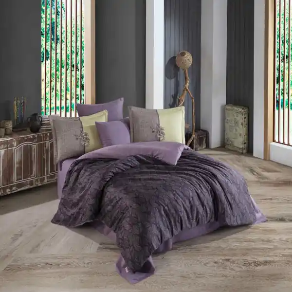 Lenjerie de pat, 100% bumbac, tesatura satin, pat 2 persoane, violet, Lotus Ofertă limitată