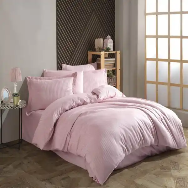 Nu rata Lenjerie de pat, 100% bumbac, tesatura satin, pat 2 persoane, roz, Diamond Damasc