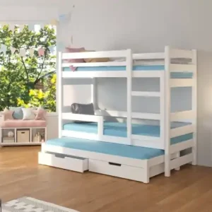 Livrare rapidă Pat etajat triplu, pentru copii, cu saltea si somiera incluse, Karlo, ADRK Furniture Alb