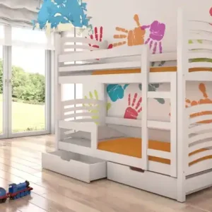 Retur ușor Pat etajat pentru copii, cu saltele si sertare, Osuna, ADRK Furniture Alb