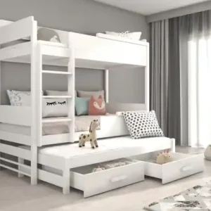 Pat adolescenti, triplu, cu sertare, Queen, ADRK Furniture Saltea inclusa Retur ușor