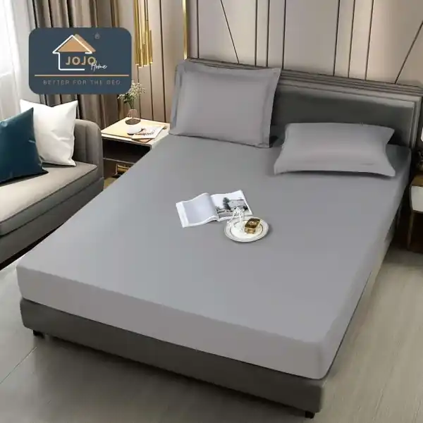 Husa de pat cu elastic si 2 fete de perna, policoton impermeabil, pat 2 persoane, gri, HIJ-08 160x200 cm Ofertă exclusivă