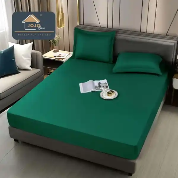 Husa de pat cu elastic si 2 fete de perna, policoton impermeabil, pat 2 persoane, verde, HIJ-09 160x200 cm Ofertă limitată