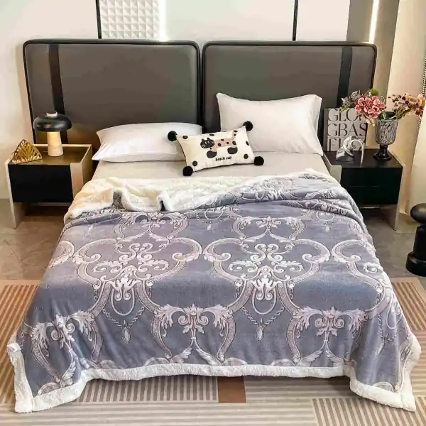 JoJo Home, Patura cocolino dubla cu blanita, 200x230 cm, gri, PDBJ-122 Preț mic