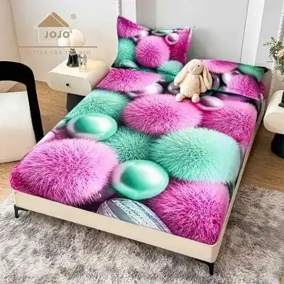 Bestseller Husă de pat Finet 5D roz cu bile decorative + 2 fețe de pernă | JoJo Home