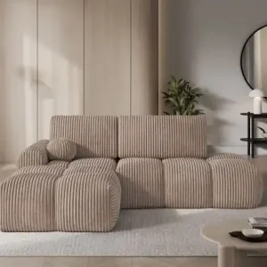 Colțar extensibil cu lada de depozitare | bej | catifea reiata | 227x170 cm | Vittario ELTAP Reducere de preț