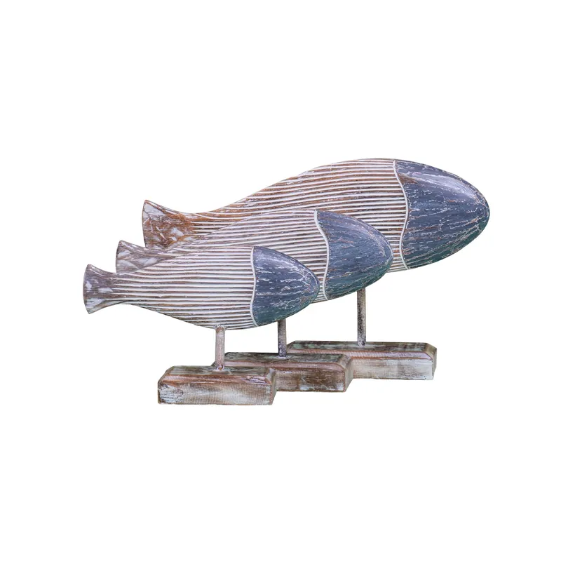 Super ofertă Set 3 pesti bleumarin din lemn de albasia Gourami