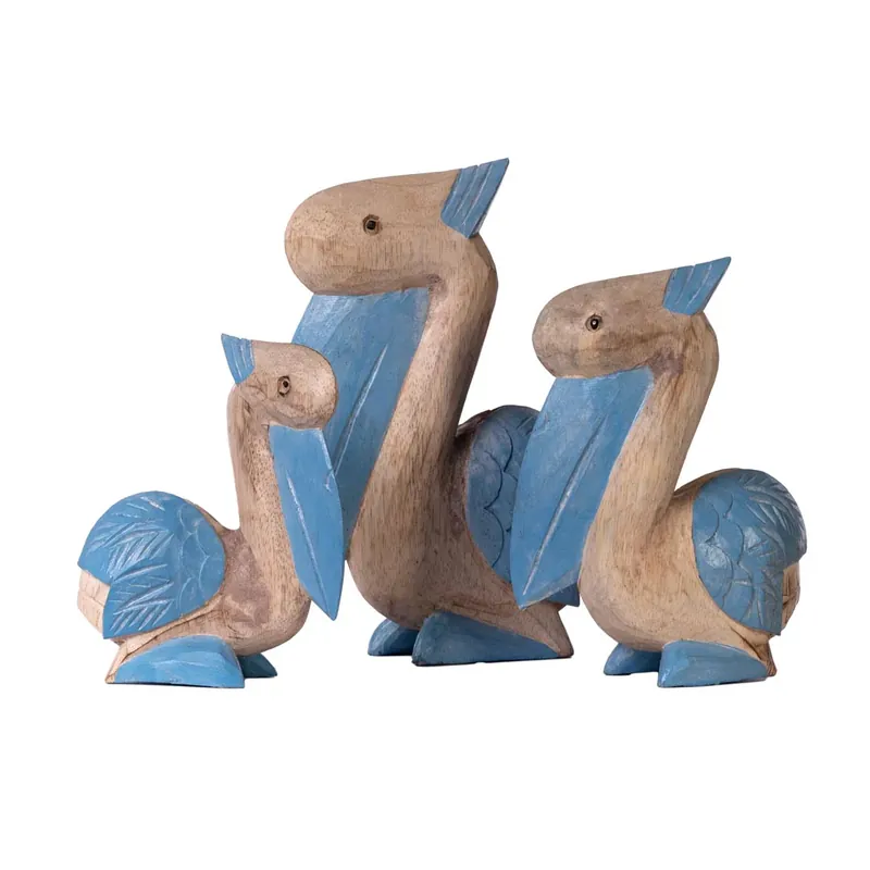 Ofertă limitată Set 3 figurine pelicani albastri din lemn de albasia