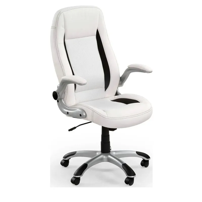 Scaun de birou SATURN, alb, piele ecologica perforata, 67x65x112/120 cm Reducere
