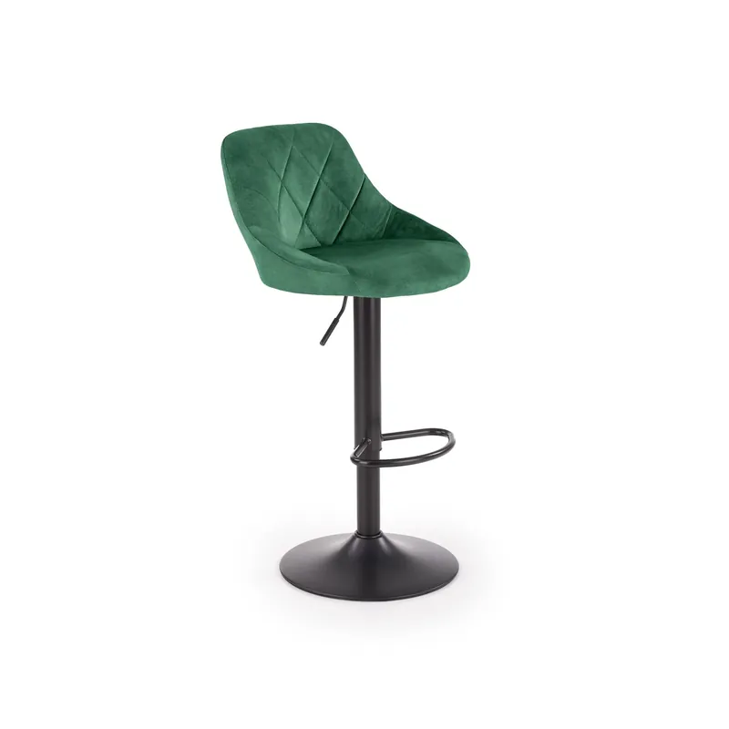 Chilipir Scaun de bar rotativ H101, verde inchis/negru, stofa catifelata/metal, 47x45x84/106 cm