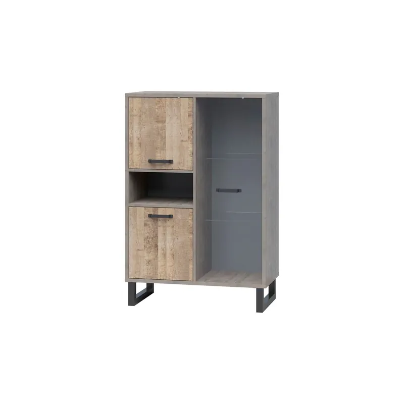 Vitrina BARI, gri/stejar, PAL laminat/sticla/metal, 90x45x134 cm Bestseller