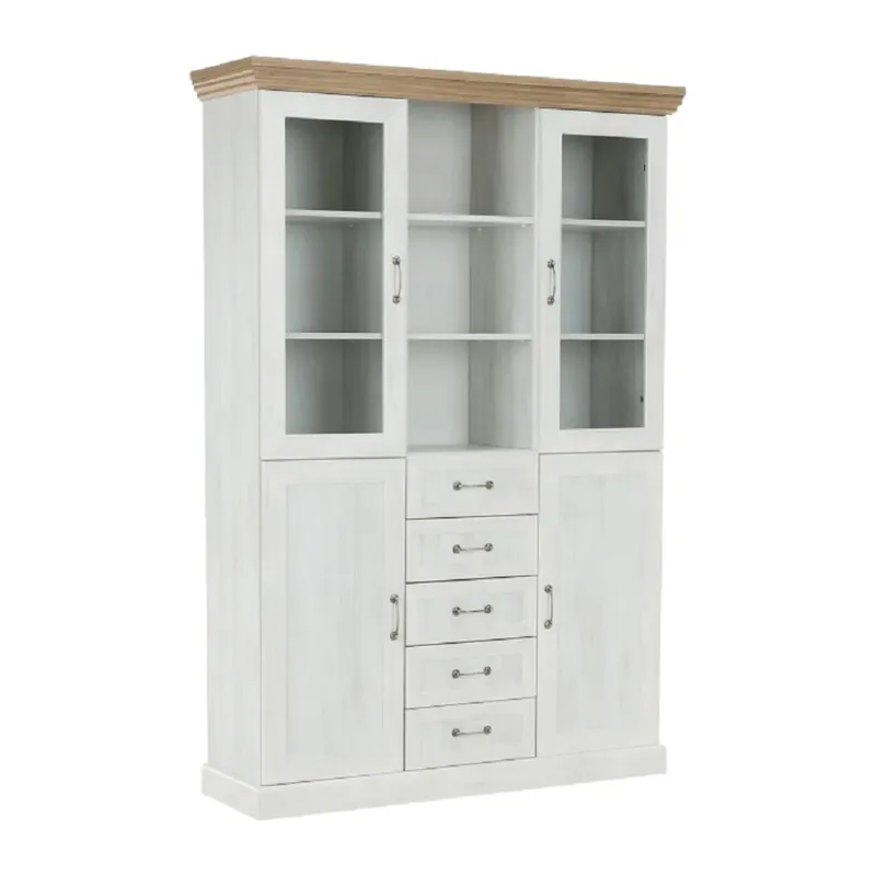 Vitrina ROYAL W2D, pin nordic/stejar salbatic, PAL melaminat/plinte decorative/metal/sticla, 127x39x187 cm Cumpără online