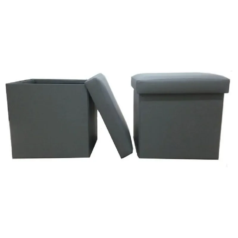 Taburet pliabil TELA NEW, gri, piele ecologica, cu spatiu depozitare, 40x40x37 cm Preț redus