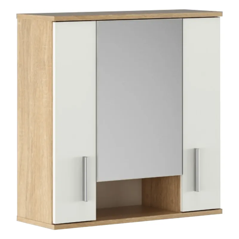 Preț redus Dulap baie suspendat LESSY NEW 01, stejar sonoma/alb, DTD laminat/sticla, cu 2 usi, 69x26x72 cm