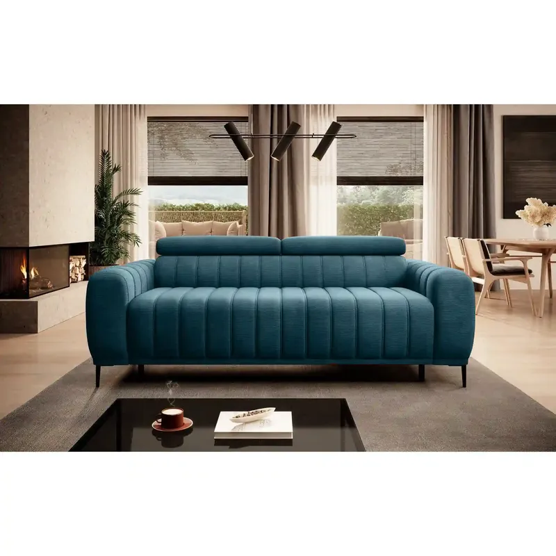 Chilipir Canapea extensibila GANDI 140, stofa catifelata turcoaz inchis - Riviera 87, Gama Premium, cu tetiere reglabile, 207x102x95 cm