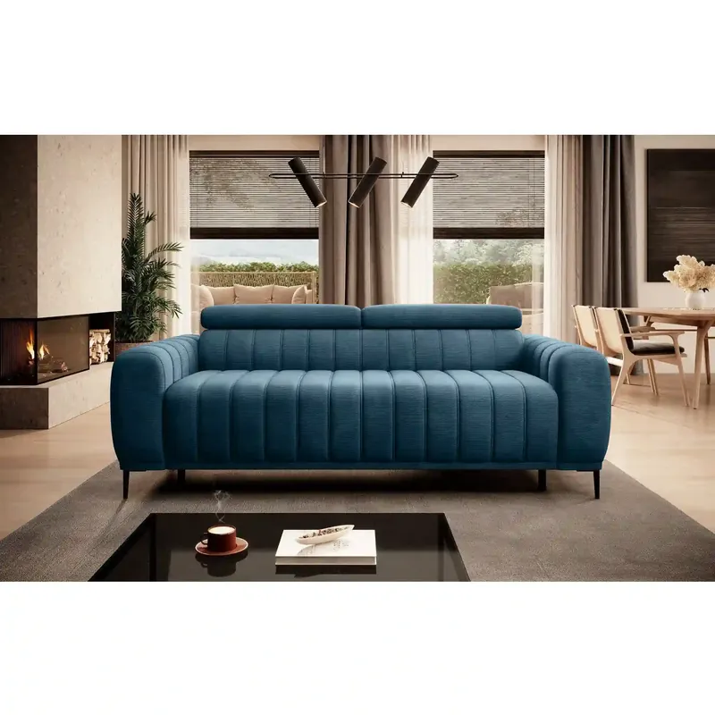 Ofertă limitată Canapea extensibila pat dublu GANDI 160, stofa catifelata turcoaz inchis - Riviera 87, Gama Premium, cu tetiere reglabile, 227x102x95 cm