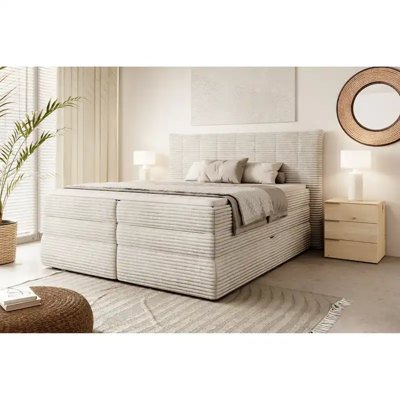 Pat boxspring AMBER 140x200, personalizabil materiale gama Oferta Avantaj, cu spatiu depozitare, saltele si topper Ofertă exclusivă