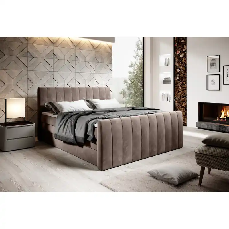 Doar azi Pat boxspring CARINA 160x200, personalizabil materiale gama Oferta Avantaj, cu spatiu depozitare, saltele si topper