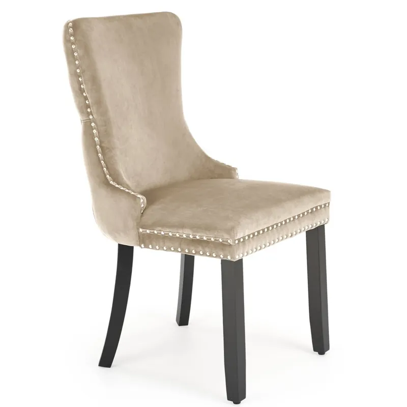Chilipir Scaun lemn masiv tapitat ALDA, bej/negru, stofa catifelata/lemn, 50x62x95 cm