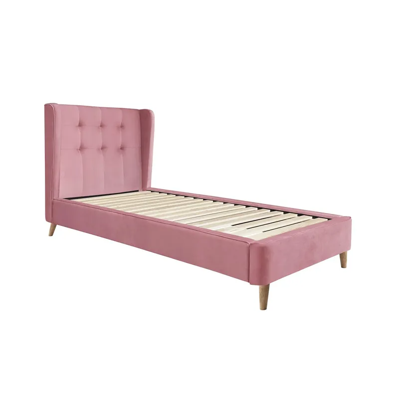 Ofertă exclusivă Pat ESTELLA 90x200, stofa catifelata roz, cu somiera
