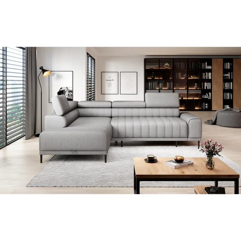 Discount Coltar extensibil CALDO L, sezlong stanga, stofa catifelata caramizie - Salvador 07, cu lada depozitare si tetiere reglabile, 268x200x99 cm