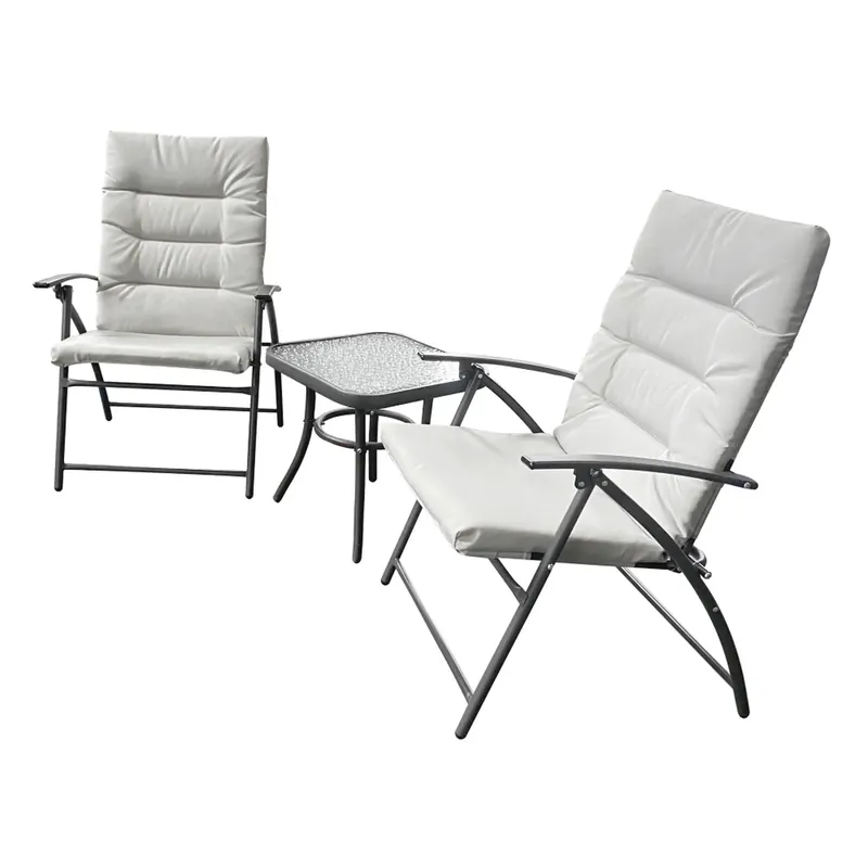 Set gradina MUSON, gri deschis/gri inchis, tesatura/sticla/metal, cu masuta si 2 scaune Ieftin