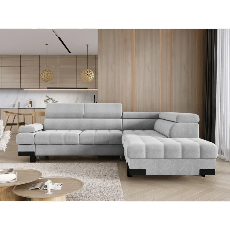 Coltar extensibil SELVA L, personalizabil materiale gama Premium, cu lada depozitare si tetiere reglabile, 263x223x95 cm Cumpără online