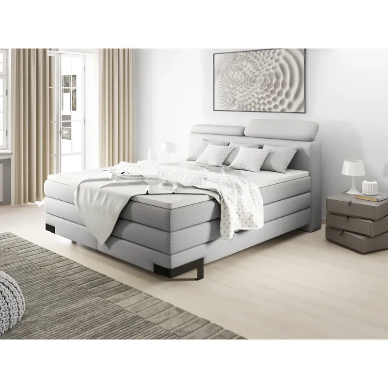 Pat boxspring KANO 180x200, personalizabil materiale gama Oferta Avantaj, cu saltea, topper, tetiere reglabile si 2 spatii pentru depozitare Vezi acum