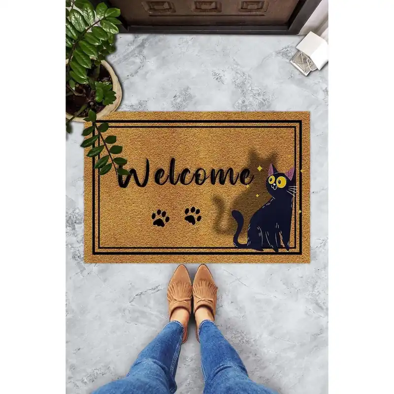 Bestseller Covor intrare CONFUS CHAT, 40x60 cm, forma dreptunghiulara, PVC, maro/negru