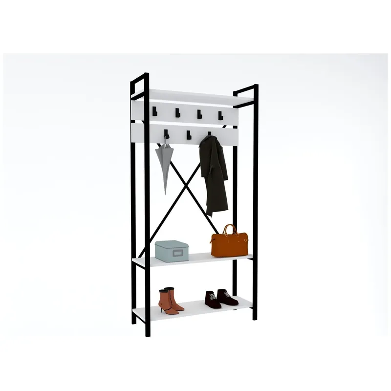 Noutate Mobilier hol ALFA, alb/negru, PAL melaminat, 90x34x180 cm