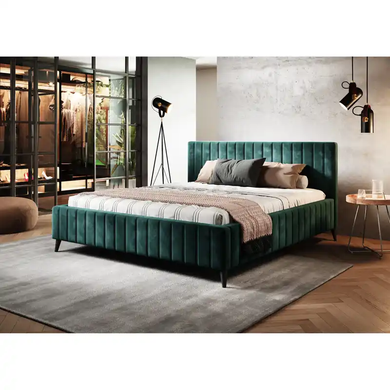 Pat MAGGIE SR 180x200, stofa catifelata verde - Riviera 38, Gama Premium, cu suport saltea si sistem de reglare Vezi acum