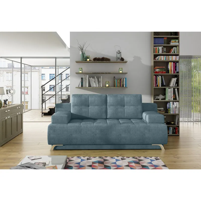 Ofertă limitată Canapea extensibila OSLO, stofa catifelata albastru - Palladium 14, Gama Premium, cu lada depozitare, 197x94x90 cm