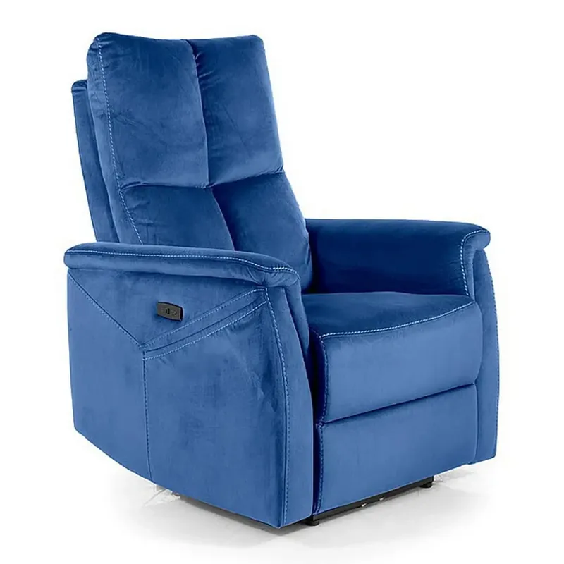 Bestseller Fotoliu recliner cu functie de masaj NEPTUN M, stofa catifelata albastru - Bluvel 86, 76x94/159x96 cm
