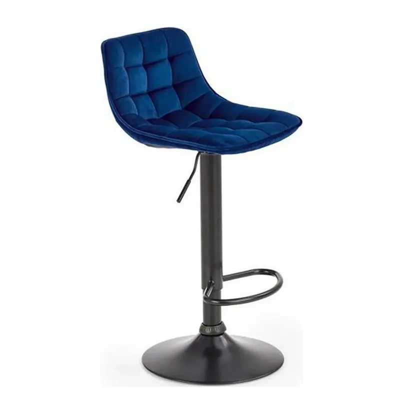 Lichidare de stoc Scaun bar H95, albastru/negru, stofa catifelata/otel, 43x44x84/106 cm