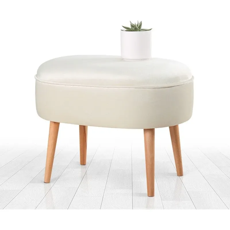 Noutate Taburet MOILE, stofa catifelata crem, 63x44x47 cm