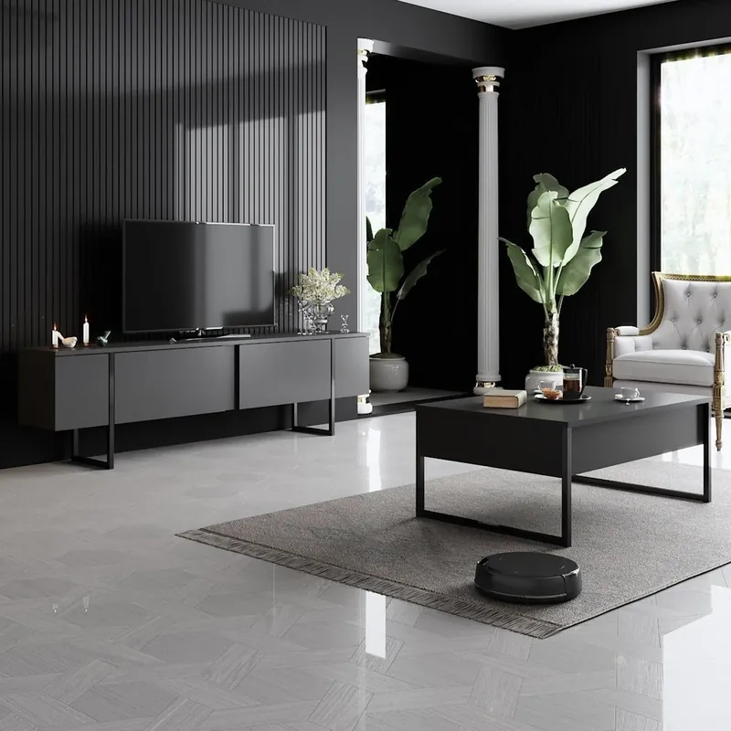 Super ofertă Mobilier living LUXE, gri antracit/negru, PAL melaminat/metal, 2 piese