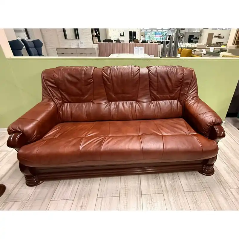 PRODUS RESIGILAT - Canapea extensibila PARMA, maro, piele naturala/lemn/placaj, 195x96/140x95 cm Calitate înaltă