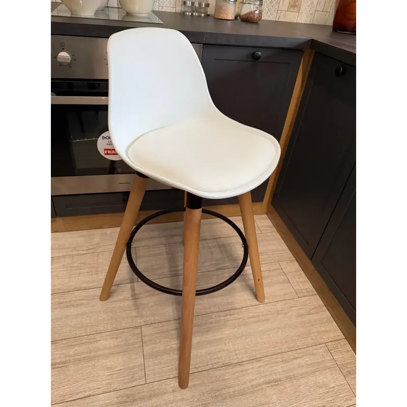 Ofertă PRODUS RESIGILAT - Scaun bar EVANS, alb/fag, piele ecologica/lemn, 38x45x91 cm