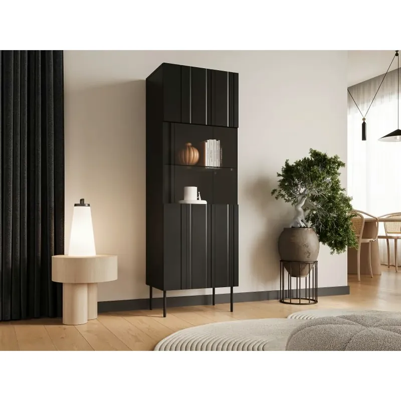 Vezi acum Vitrina ISLA, negru, PAL laminat/sticla, 60x40x180 cm