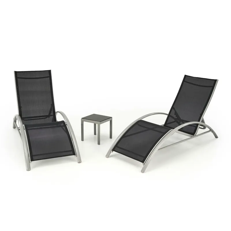 Ofertă limitată Set gradina EMBOLO, negru/gri, metal/panza, cu masuta si 2 sezlonguri