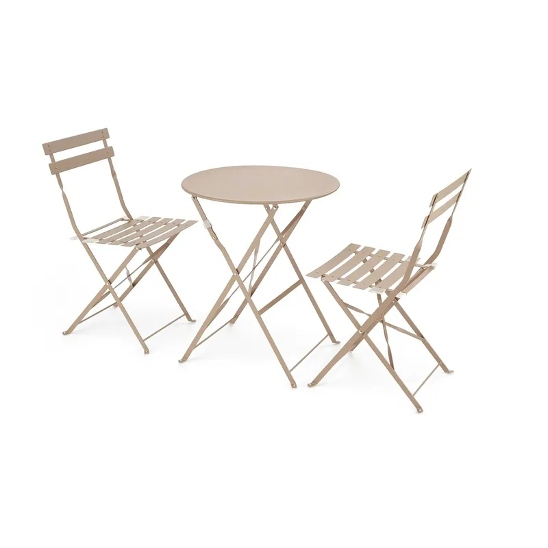 Ofertă exclusivă Set gradina LIVORNO, cappuccino, metal, cu masa si 2 scaune pliante