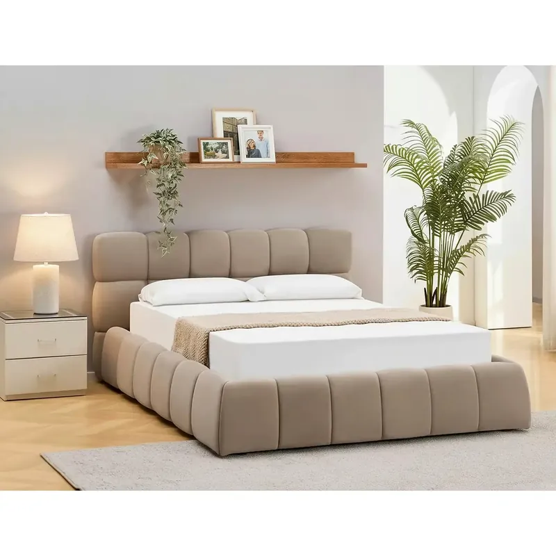 Noutate Pat PARMA 160x200, bej închis, stofă catifelată, cu spațiu de depozitare
