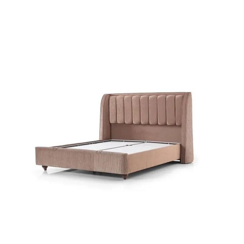Calitate înaltă Pat HERMES 160x200, stofa catifelata maro - Velvet 266, cu somiera si spatiu depozitare